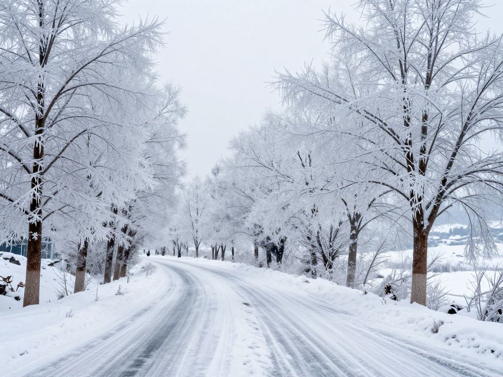 Ice-covered trees and roads in Georgia after an ice storm