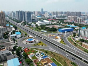 Aerial view of Georgia city infrastructure with roads and bridges