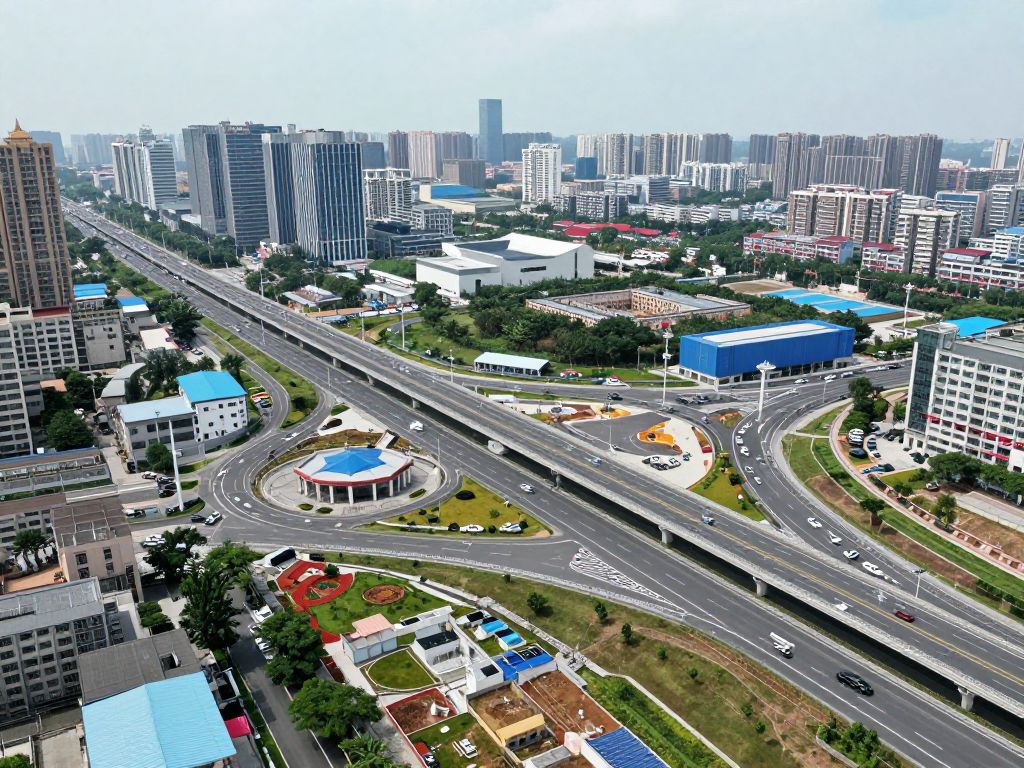 Aerial view of Georgia city infrastructure with roads and bridges