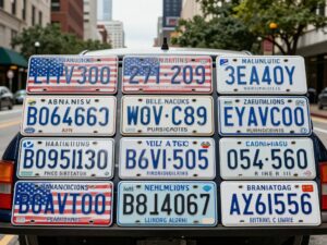 Variety of Georgia specialty license plates including America First and America 250 designs.