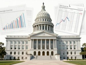 Georgia State Capitol with tax-related graphics