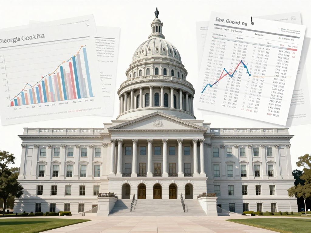 Georgia State Capitol with tax-related graphics