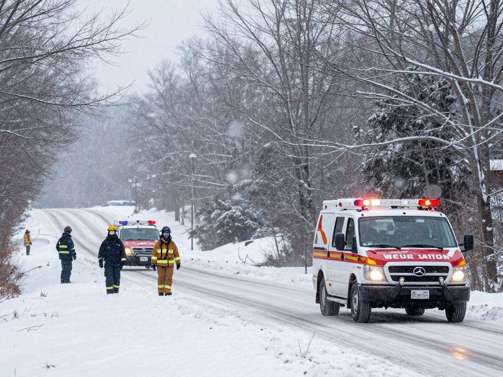 Emergency responders managing icy roads during a winter storm in Georgia