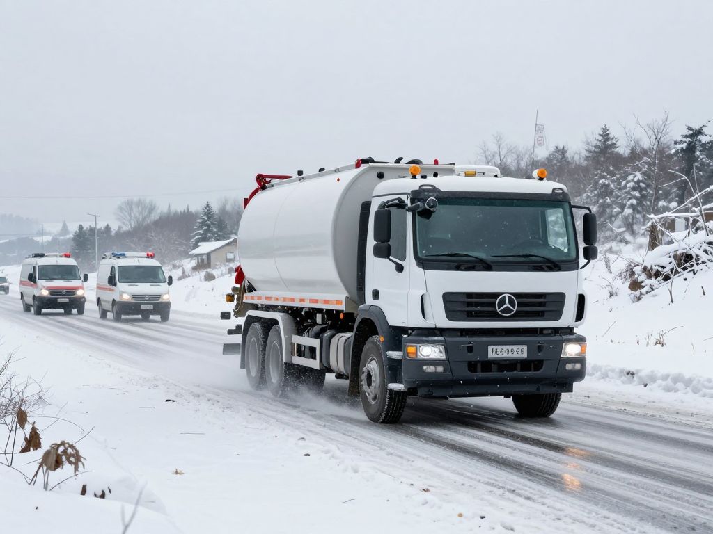 Georgia ice storm response with emergency vehicles and treated roads
