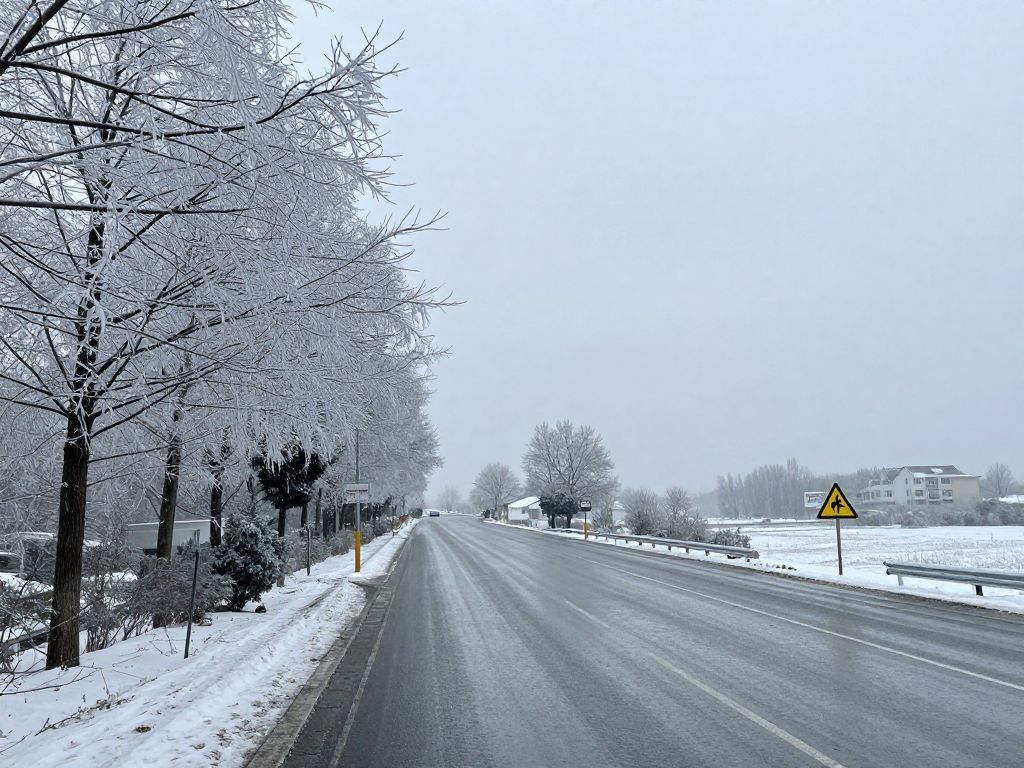Winter storm in Georgia with ice and rain on trees