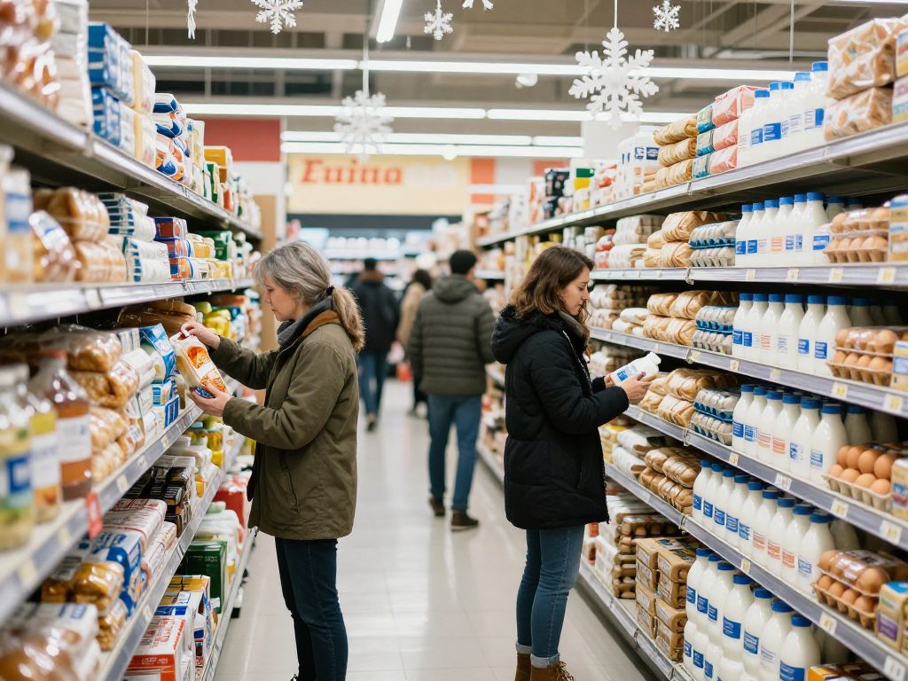 Shoppers in a grocery store preparing for a winter storm