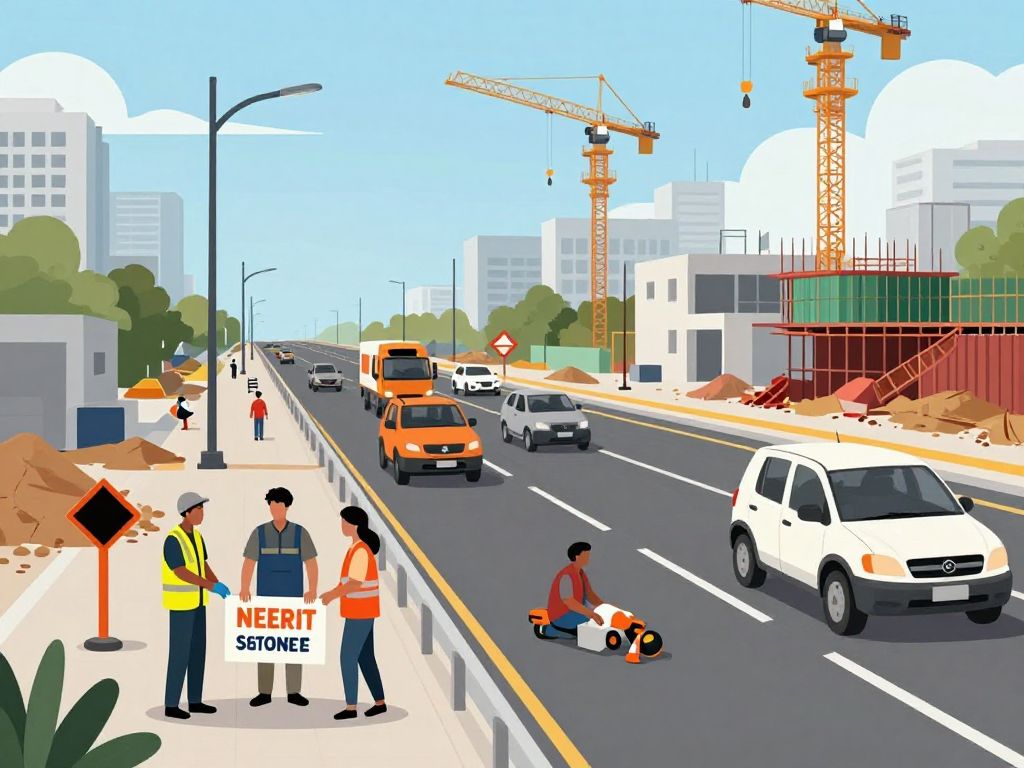 Construction of a highway with visible efforts to support homeless individuals in the community