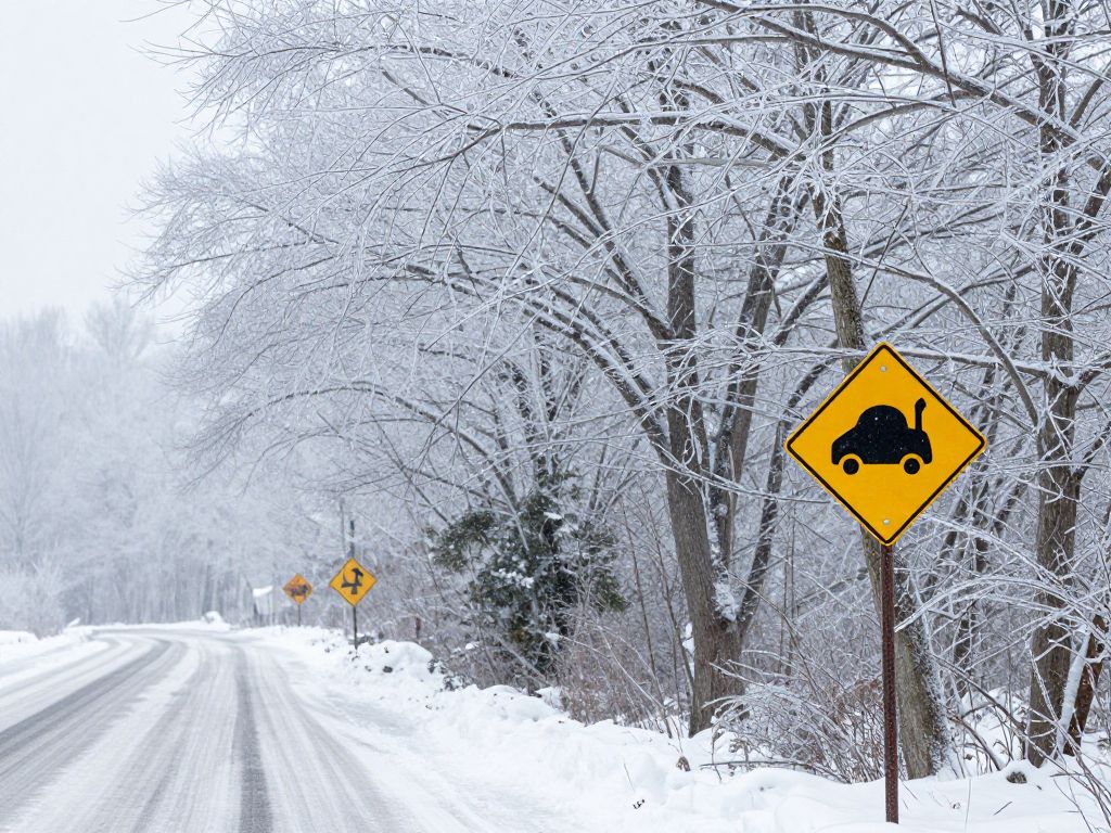Ice-covered trees and snowy landscape in Georgia during the winter storm