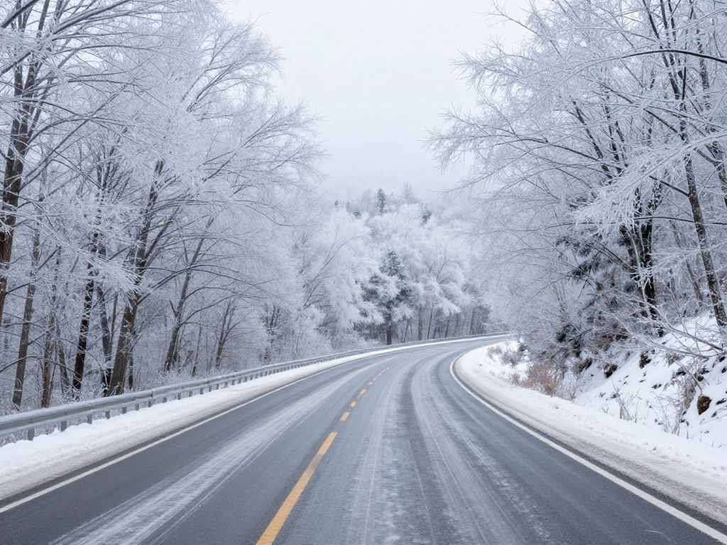 Icy roadway in North Georgia during winter