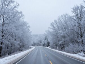 Icy road conditions in Northeast Georgia during a winter storm.