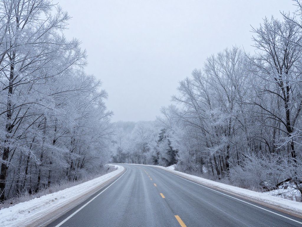 Icy road conditions in Northeast Georgia during a winter storm.