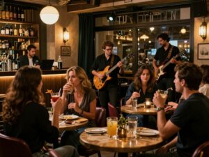 Guests enjoying Jazz Night with drinks at Buena Vida Tapas Bar