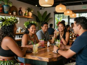 Crowd enjoying drinks at a kava bar in Atlanta