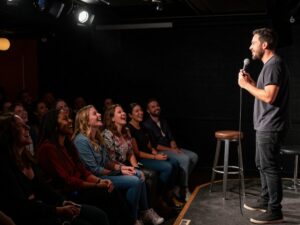 Audience enjoying a comedy show at Laughing Skull Lounge