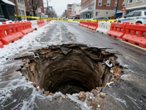 Sinkhole on Perry Street in Lawrenceville, Georgia
