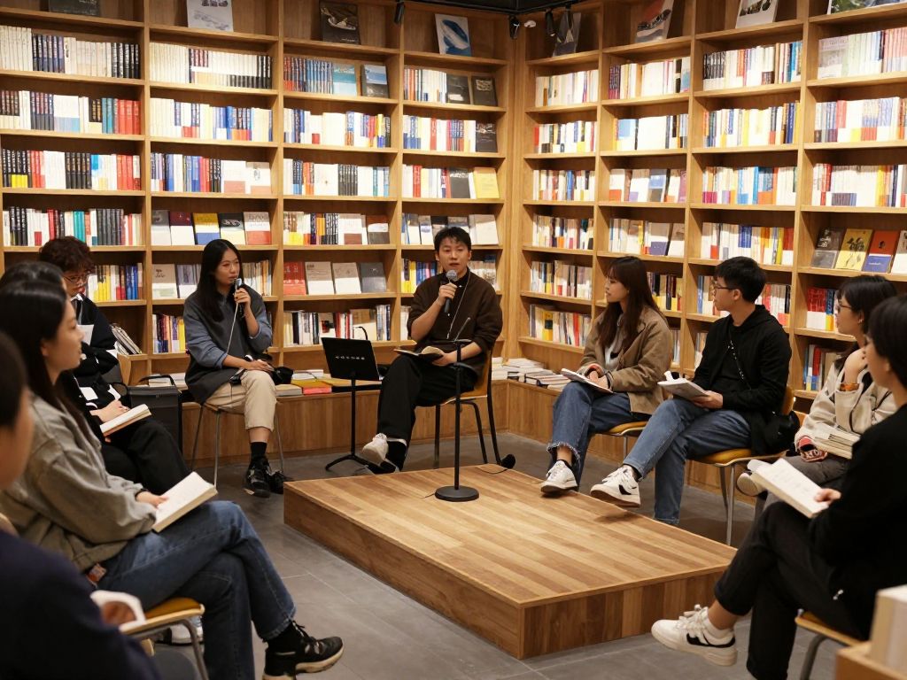 Participants sharing their writing at Wild Aster Books literary open mic