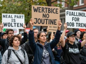 Community members participate in a Marietta protest demanding accountability.