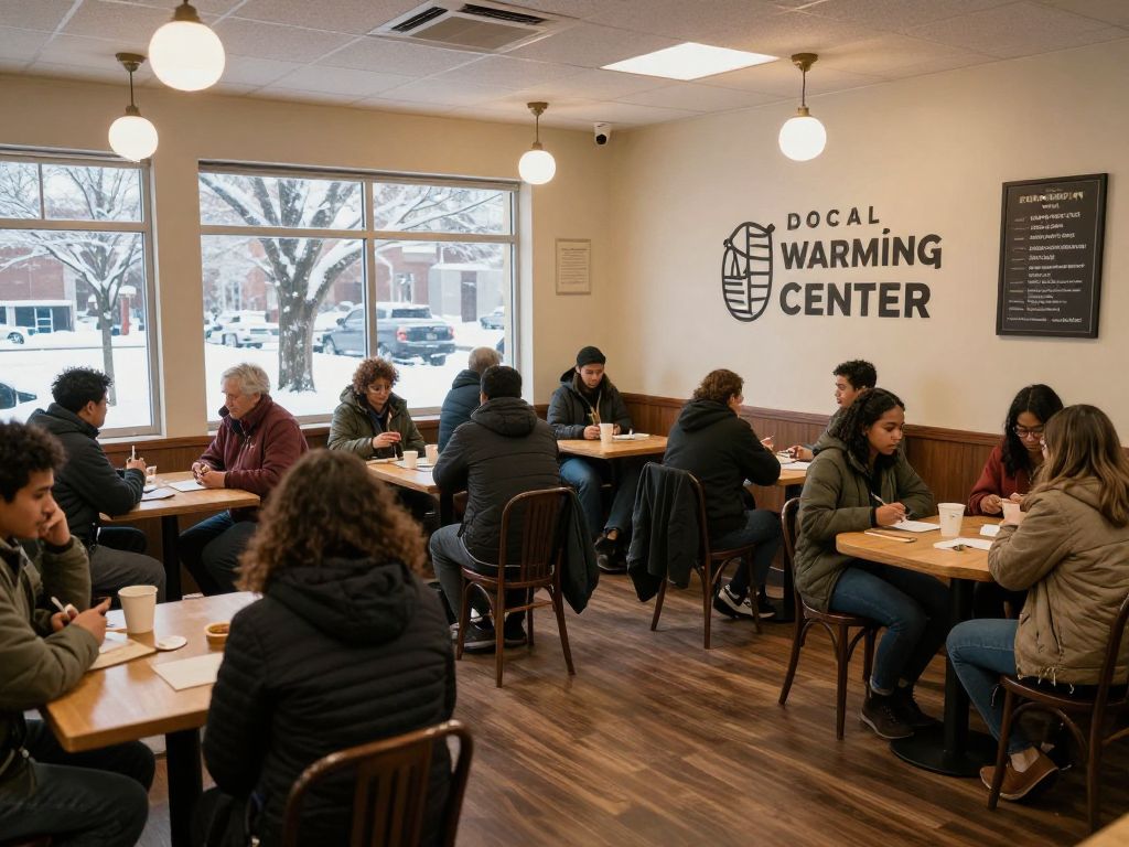 Warm interior of a Metro Atlanta warming center during ice storm