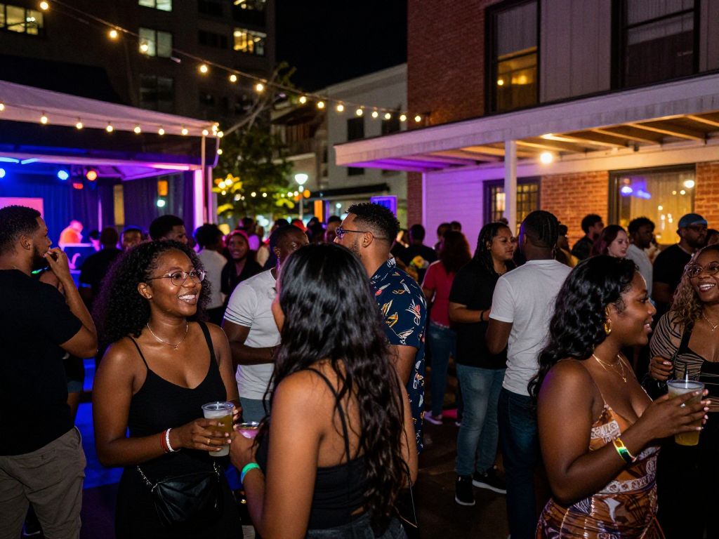 People enjoying a vibrant nightlife event in Midtown Atlanta