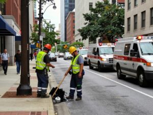 Utility workers restoring power in Midtown Atlanta after an electrical fire
