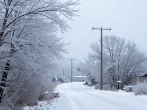 Frozen landscape in North Georgia during an ice storm