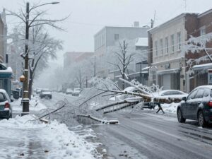 Ice storm damage in Oxford, Mississippi