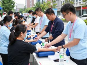 Community members participating in the Peach Bowl Blood Drive