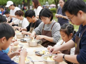 Community members participating in a butter-making workshop at Red Top Mountain State Park.