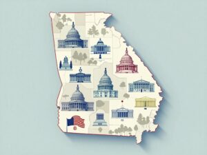 Illustration of the political landscape in Georgia's 14th congressional district representing democracy.