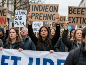 Crowd protesting in Atlanta against the U.S. strike in Venezuela