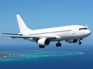 Airplane flying over the Caribbean