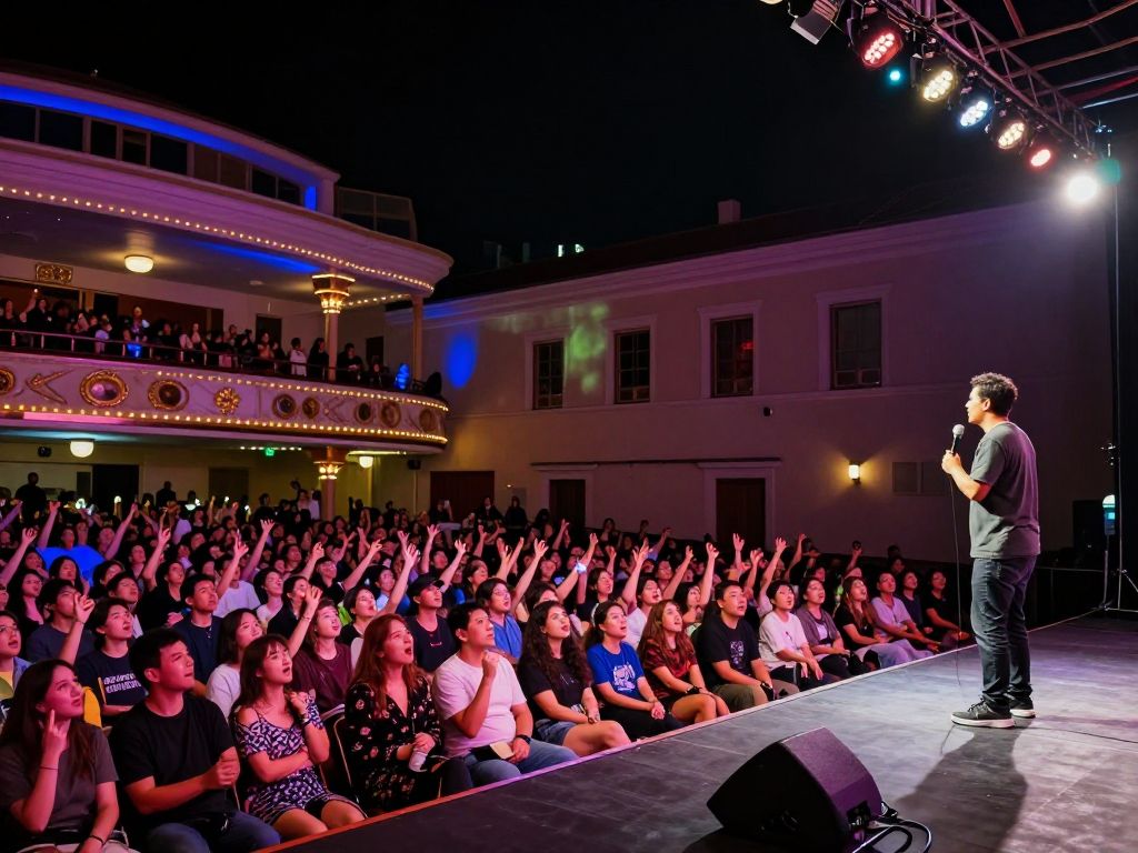 Audience enjoying a comedy performance at the Atlanta Symphony Hall