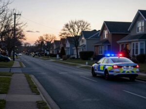 Suburban street with police presence after a shooting incident