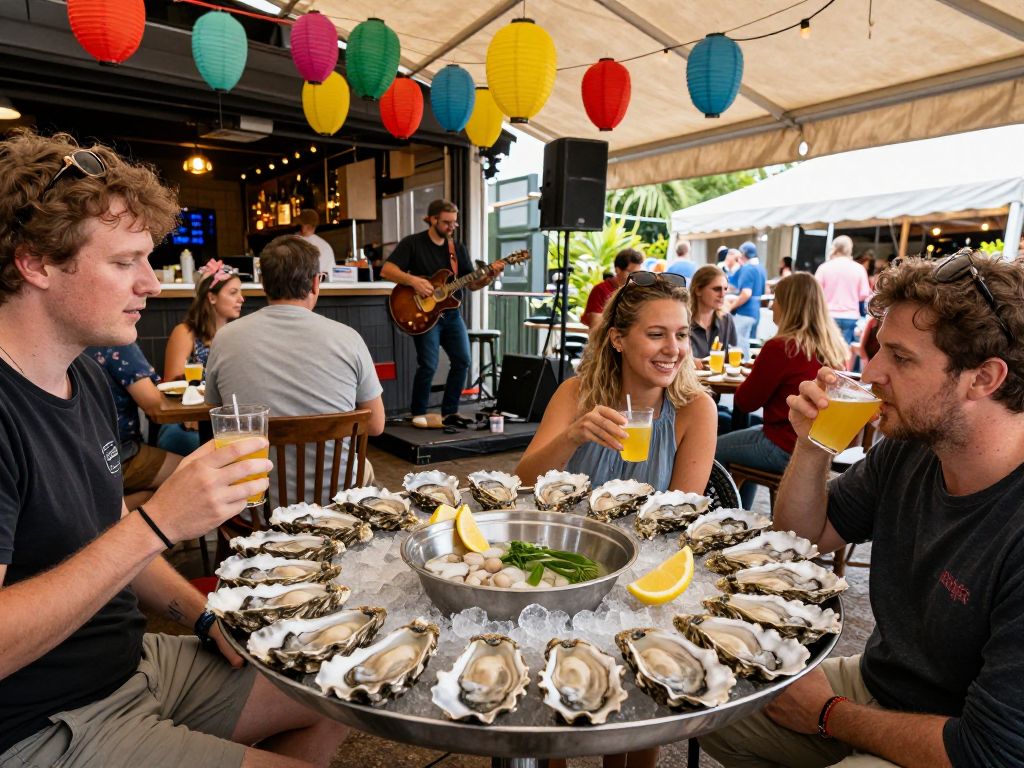 People enjoying fresh oysters at the Smyrna Oysterfest.