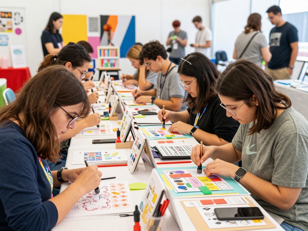 Attendees enjoying creative activities at the Stamp & Ink Fest