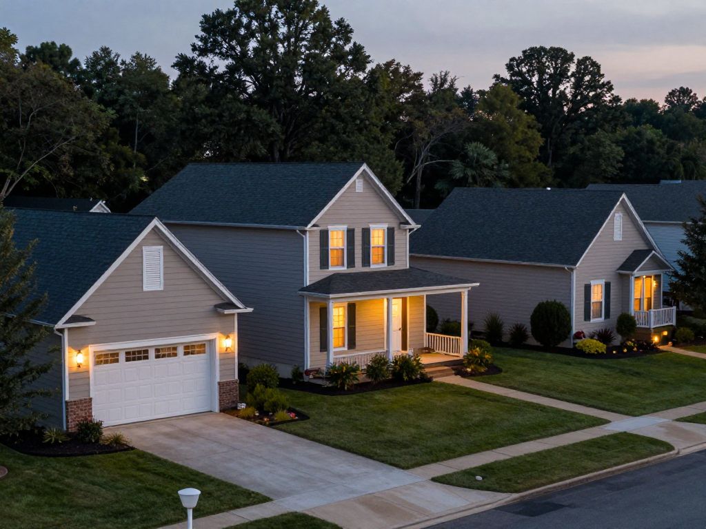 A peaceful suburban neighborhood in Decatur during sunset