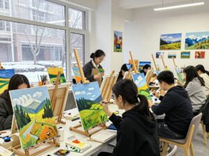 Participants in the Suwanee Arts Center painting class during winter.