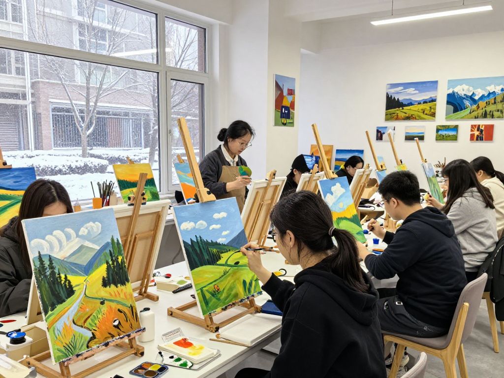Participants in the Suwanee Arts Center painting class during winter.