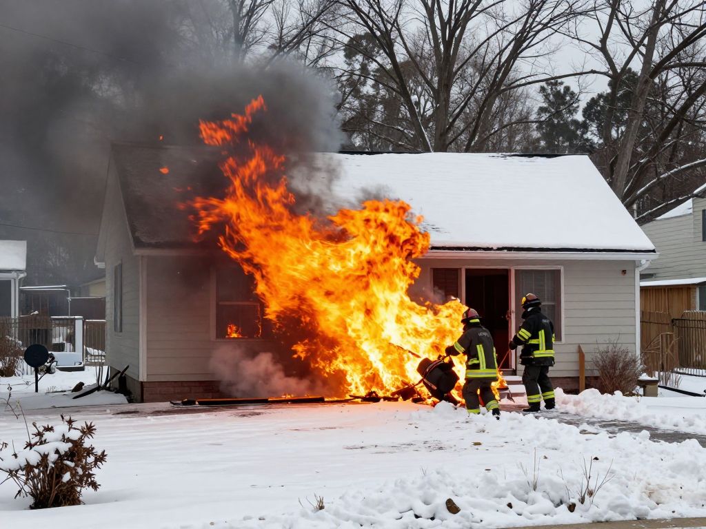 Firefighters combating a blaze at a vacant house in Atlanta during winter