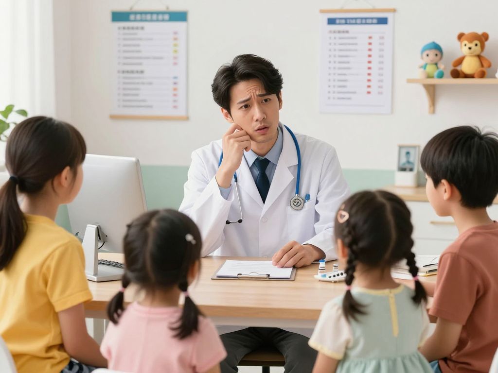Doctor discussing childhood vaccine changes with parents