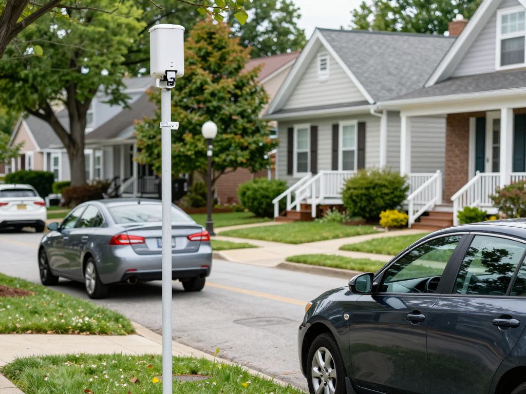 Parked cars in a neighborhood under security surveillance