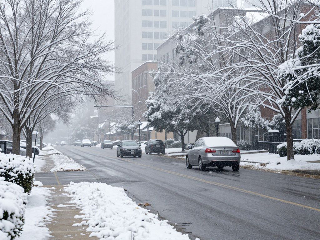 Icy streets during the winter storm in Atlanta, Georgia