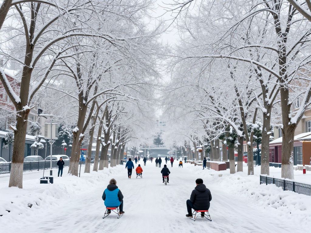 Ice-covered city landscape during winter storm in Atlanta