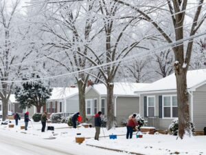 Atlanta landscape affected by Winter Storm Fern with icy branches and power lines.