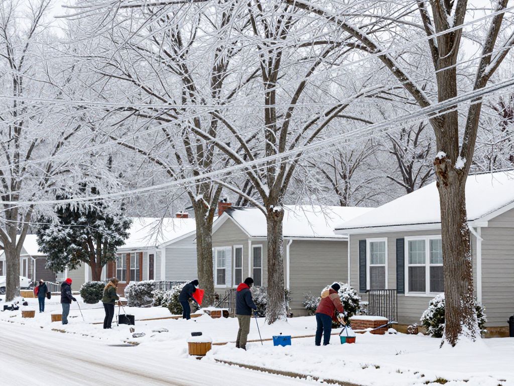 Atlanta landscape affected by Winter Storm Fern with icy branches and power lines.