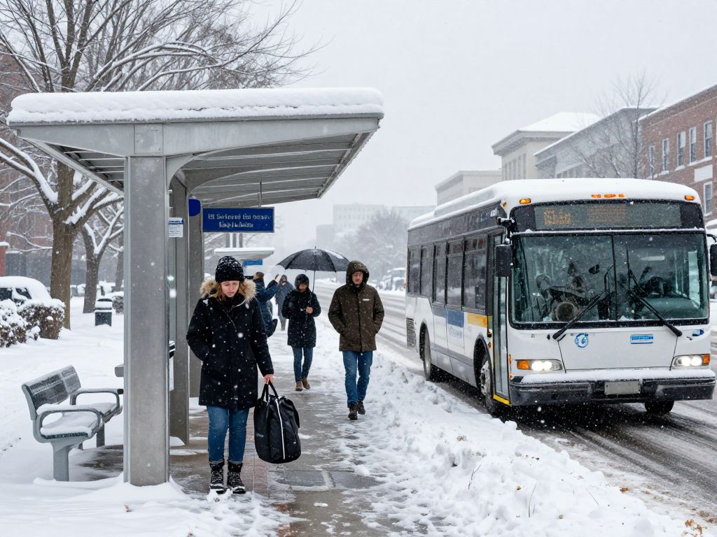 Icy conditions at bus station during Winter Storm Fern in Atlanta