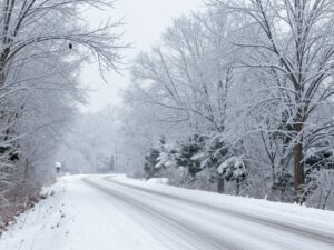 A winter storm affecting Georgia with snow and ice on roads.