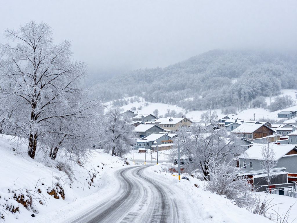 Winter storm landscape in Georgia with snow and ice