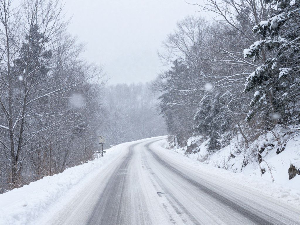 Snow-covered landscape in North Georgia during a winter storm.