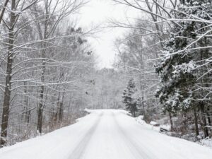 Light snowfall covering a landscape in Central Georgia
